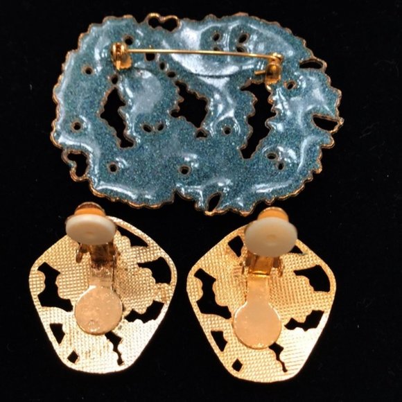 Vintage Multicolor Flower Brooch & Clip-On Earring - Picture 6 of 7